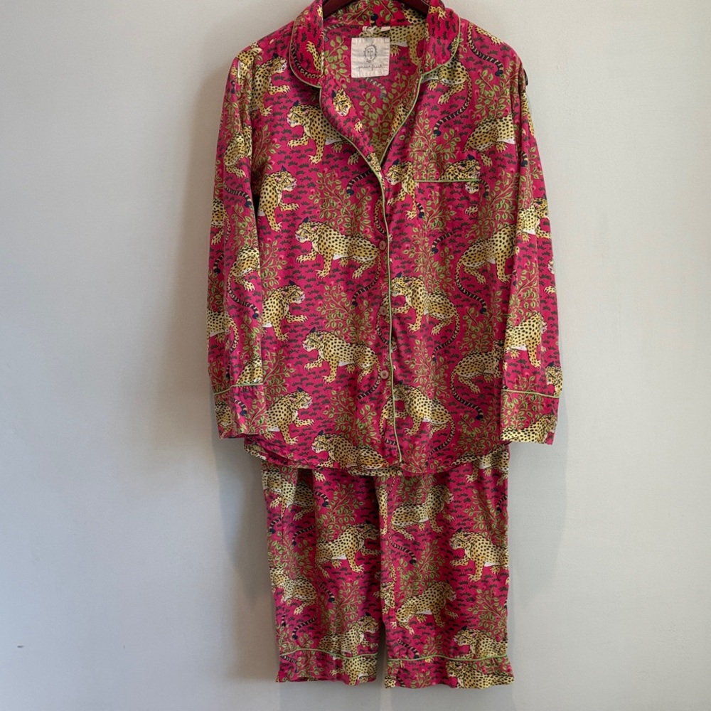 Beautiful Long Sleeve Button Down Top and Long Pants Pajama Set